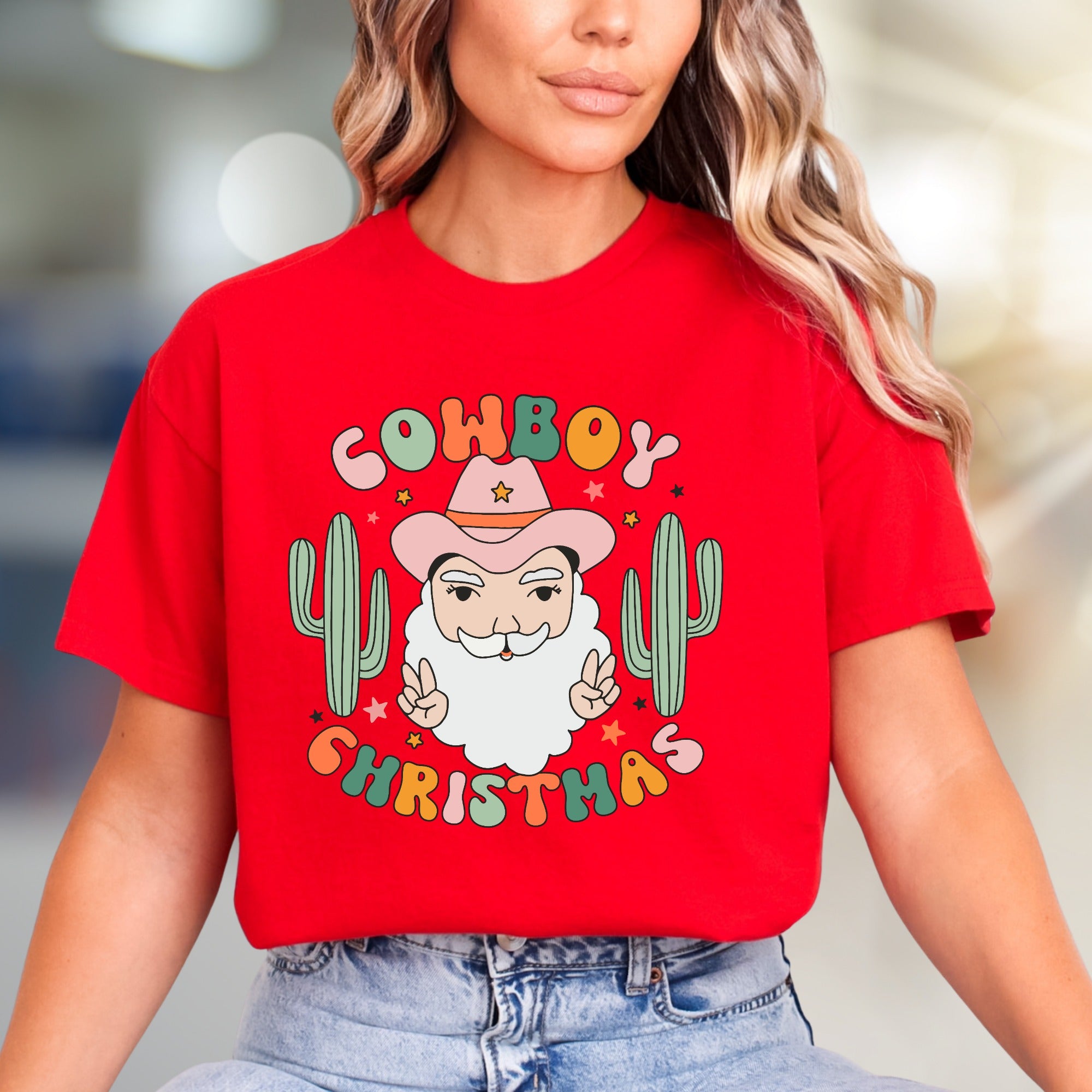 "Cowboy Christmas" Western Santa Graphic Tee, a Festive Country Pick for Holiday Lovers