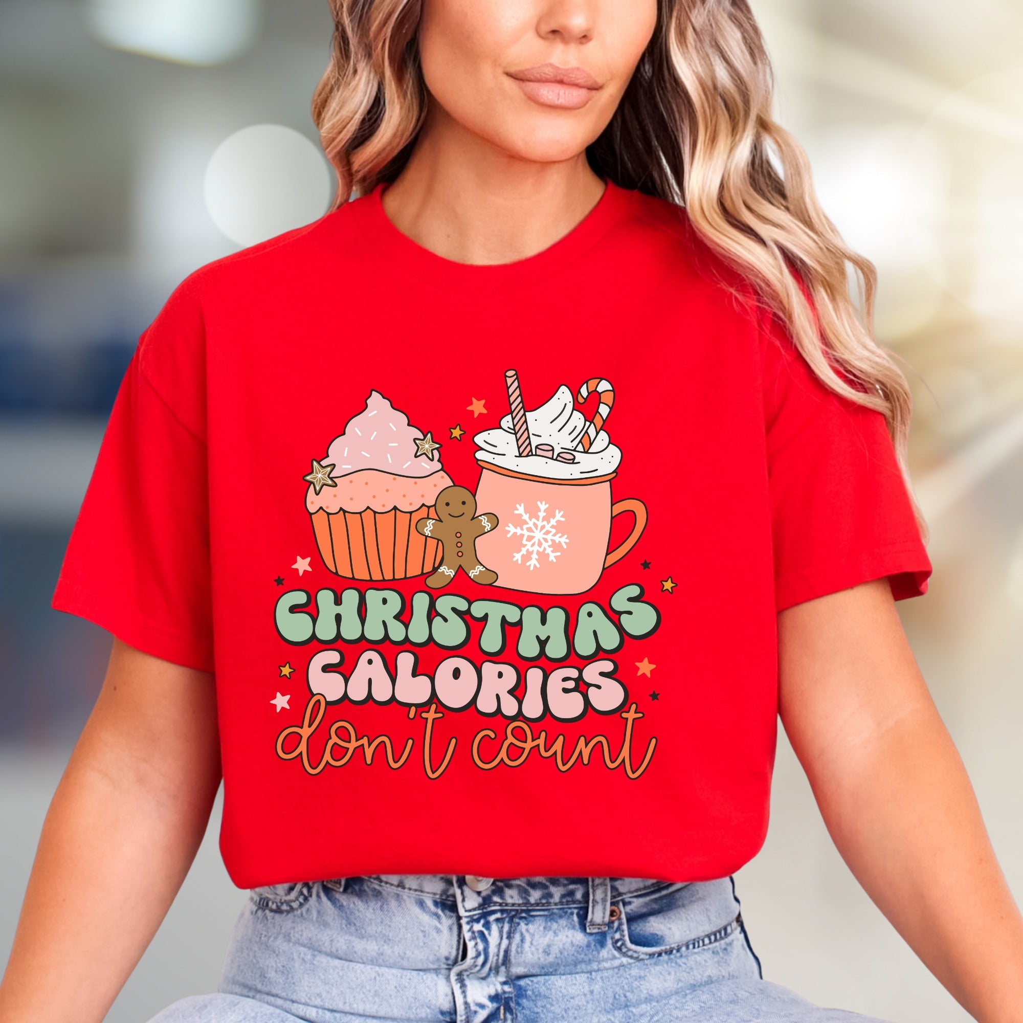 "Christmas Calories Don't Count" Holiday Humor Graphic Tee, A Merry Statement for Foodies