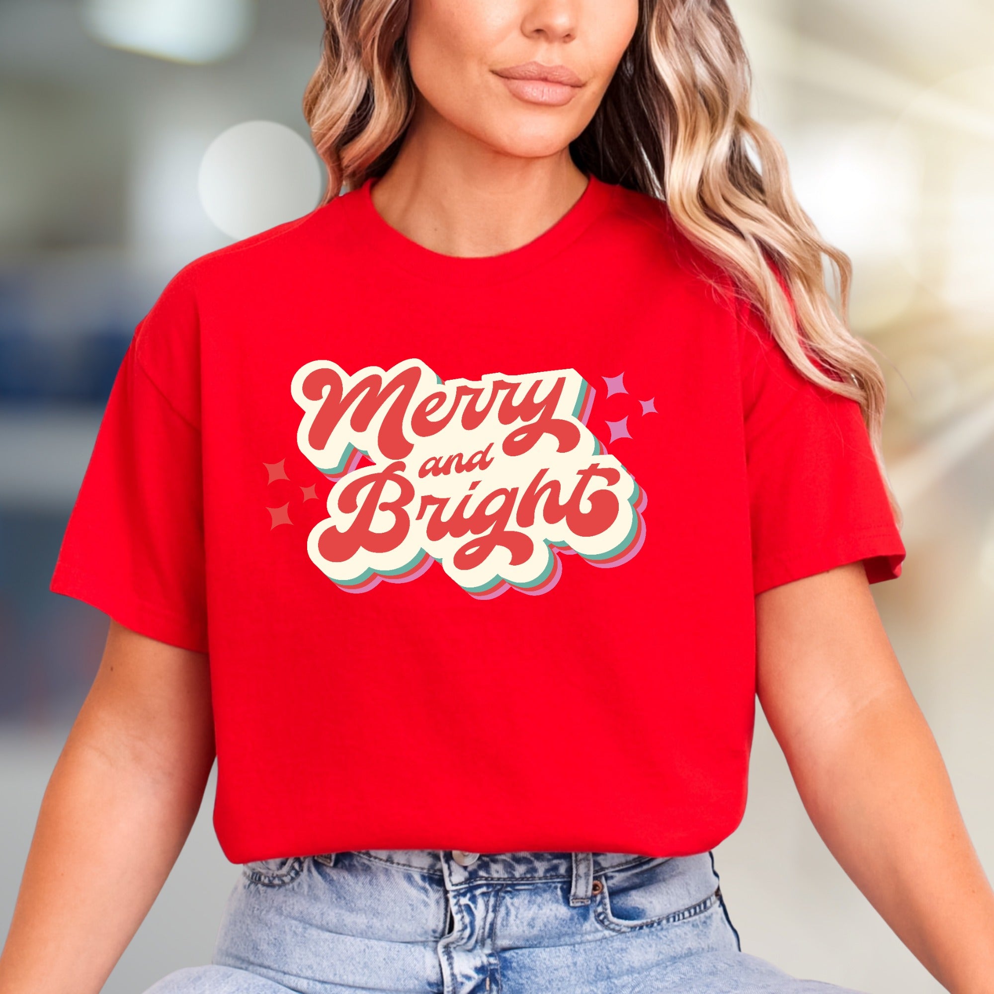 "Merry and Bright" Retro Holiday Graphic Tee, a Festive Pick for Joyful Souls