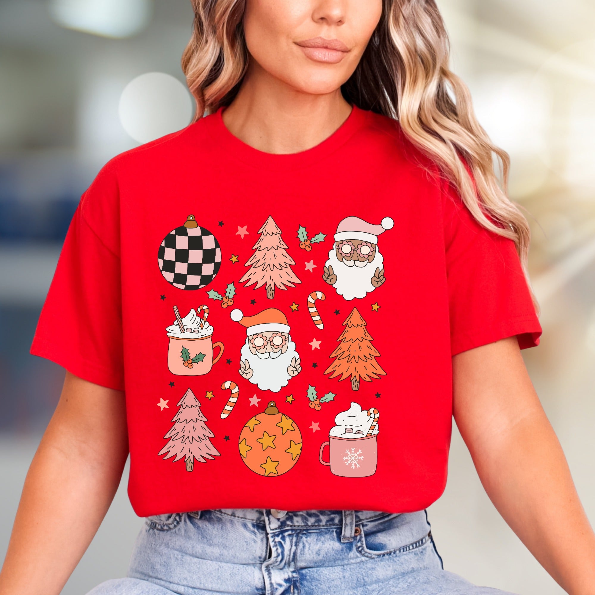 Retro Christmas Santa & Hot Cocoa Graphic Tee, A Cozy Holiday Pick for Everyone