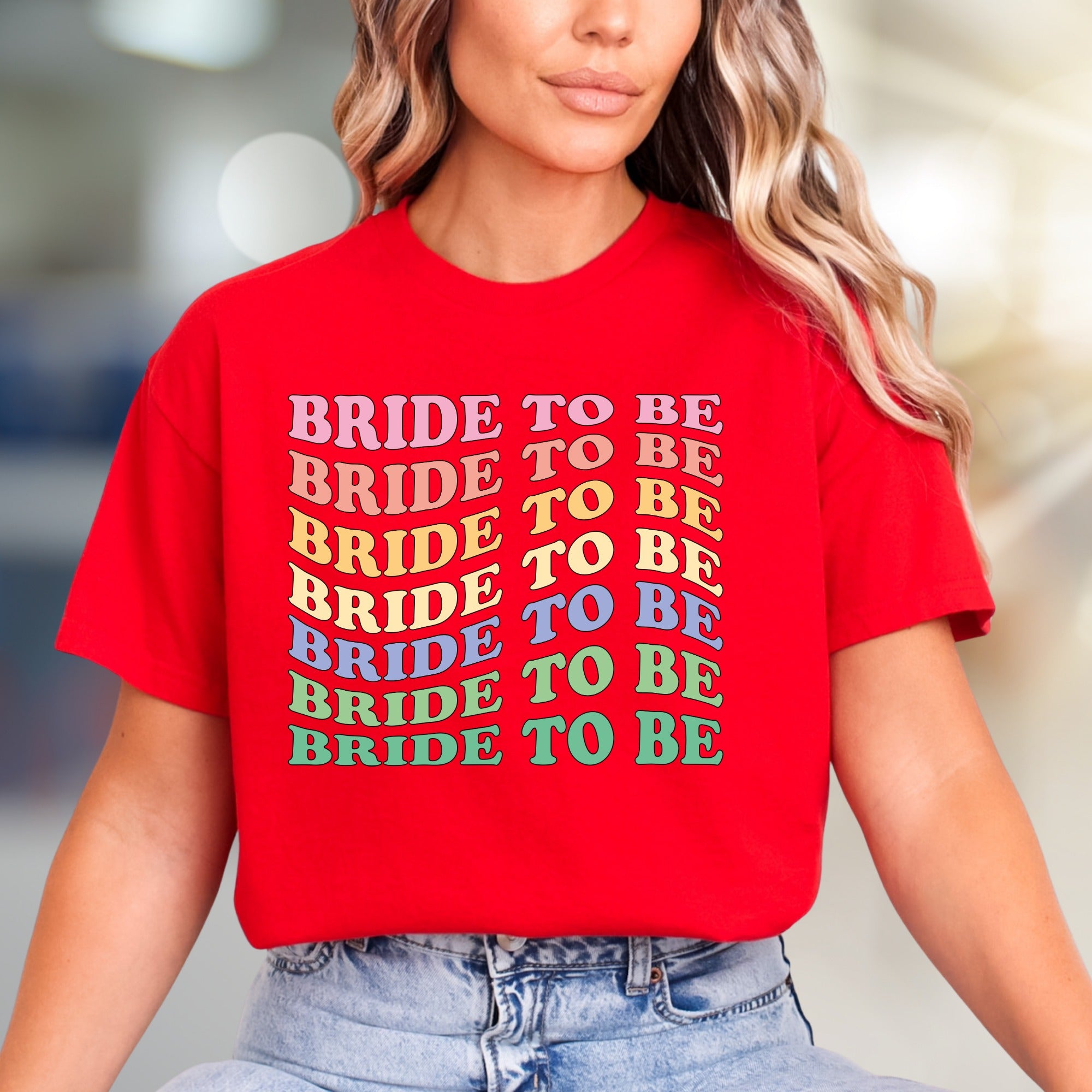 "BRIDE TO BE" Retro Rainbow Graphic Tee, a Bridal Celebration Pick for Future Wives