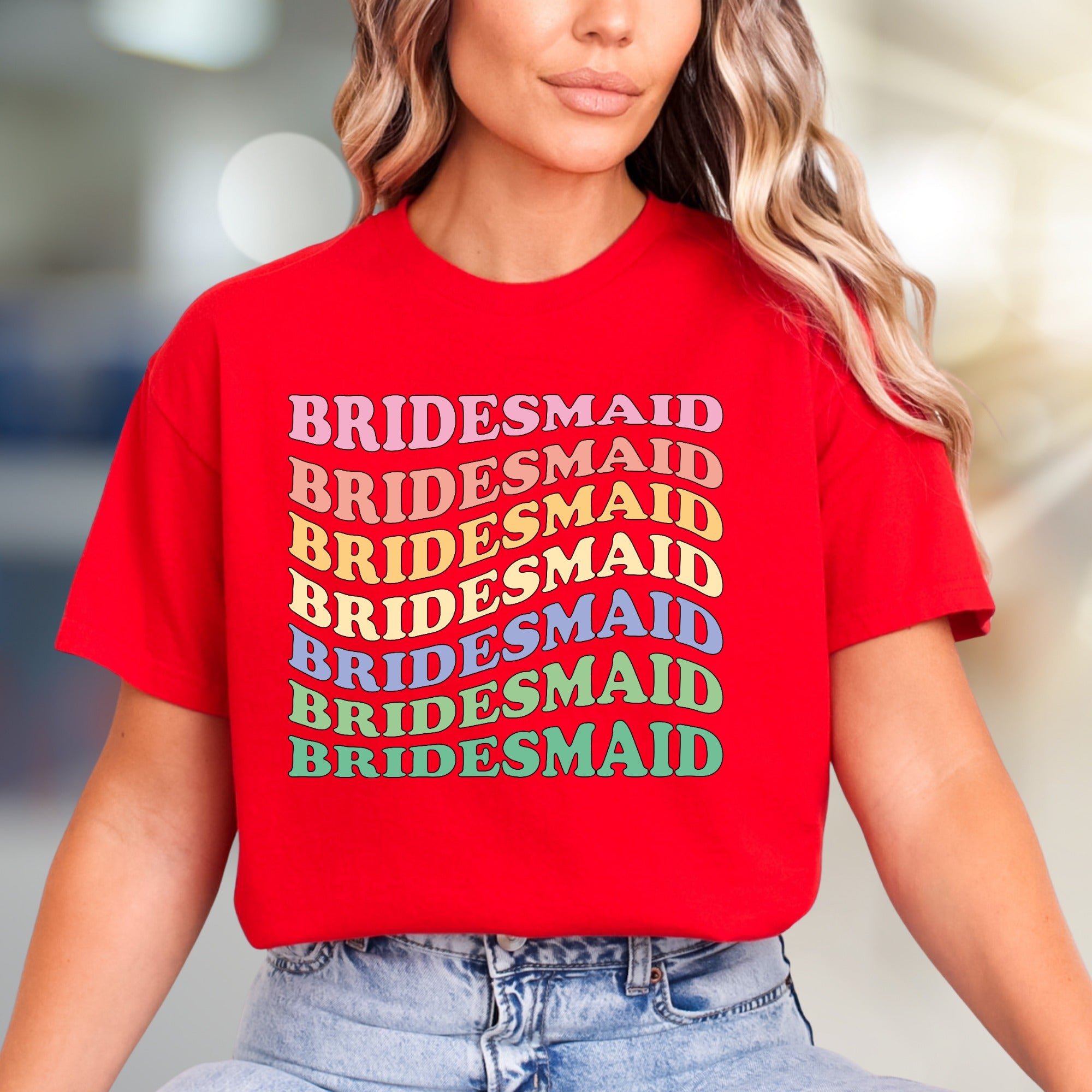“Bridesmaid” Wavy Text Graphic Tee, a Bachelorette Party Pick for the Bridal Squad