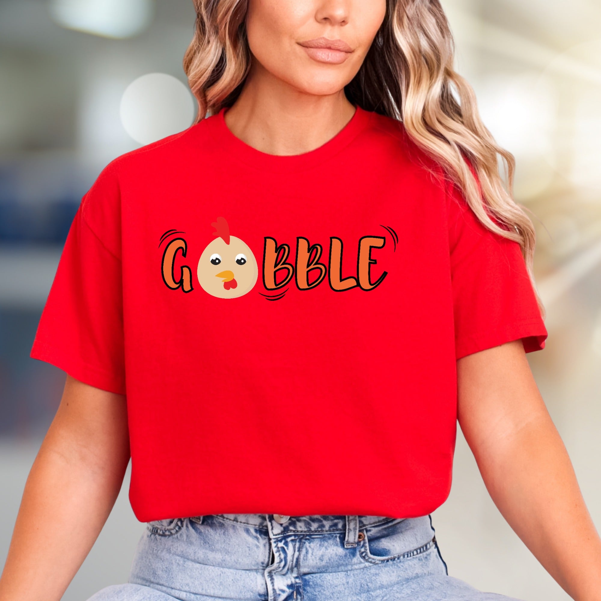 "GOBBLE" Turkey Face Graphic Tee, a Funny Thanksgiving Pick for Holiday Lovers