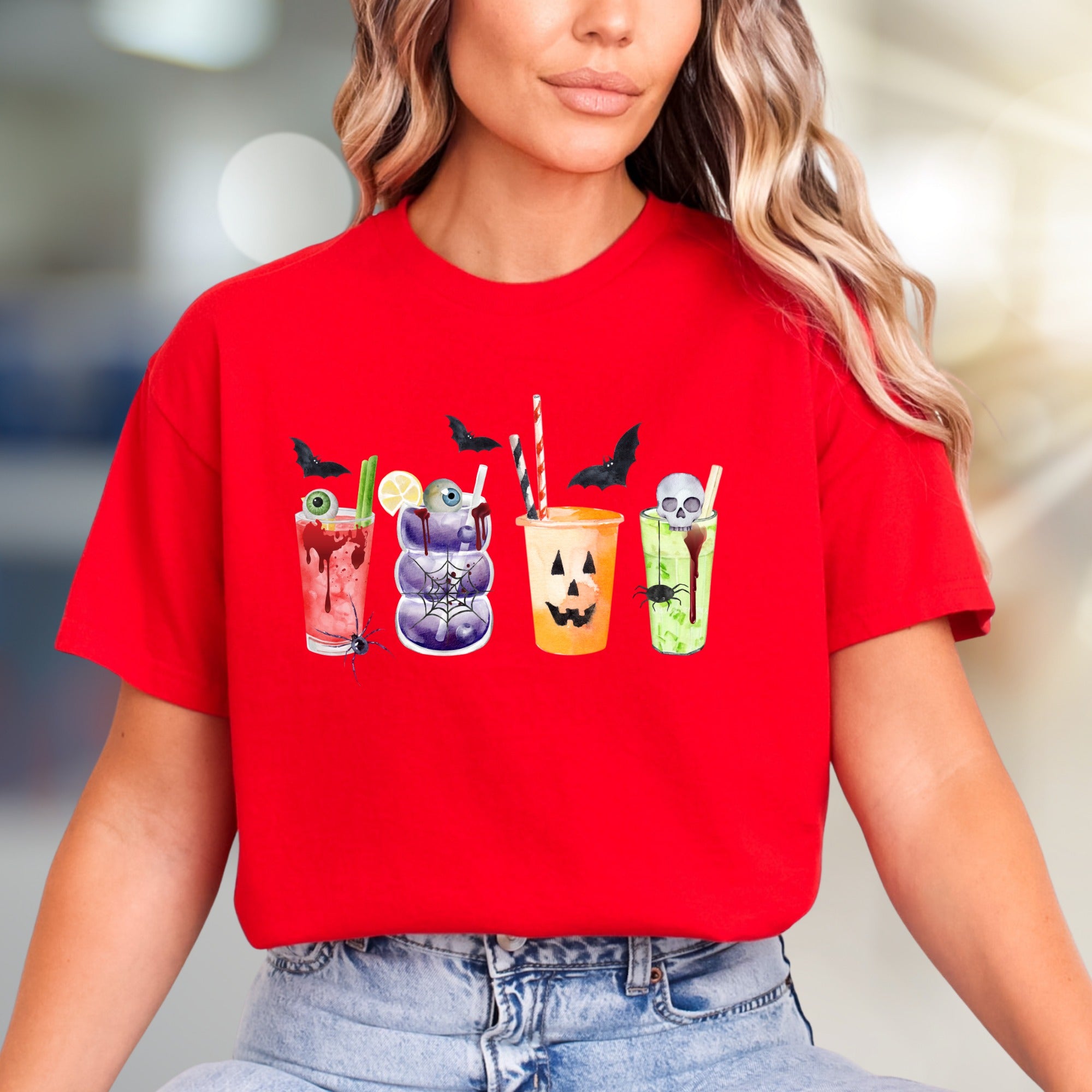 Spooky Sips Halloween Graphic Tee, A Creepy Cocktail Pick for Enthusiasts