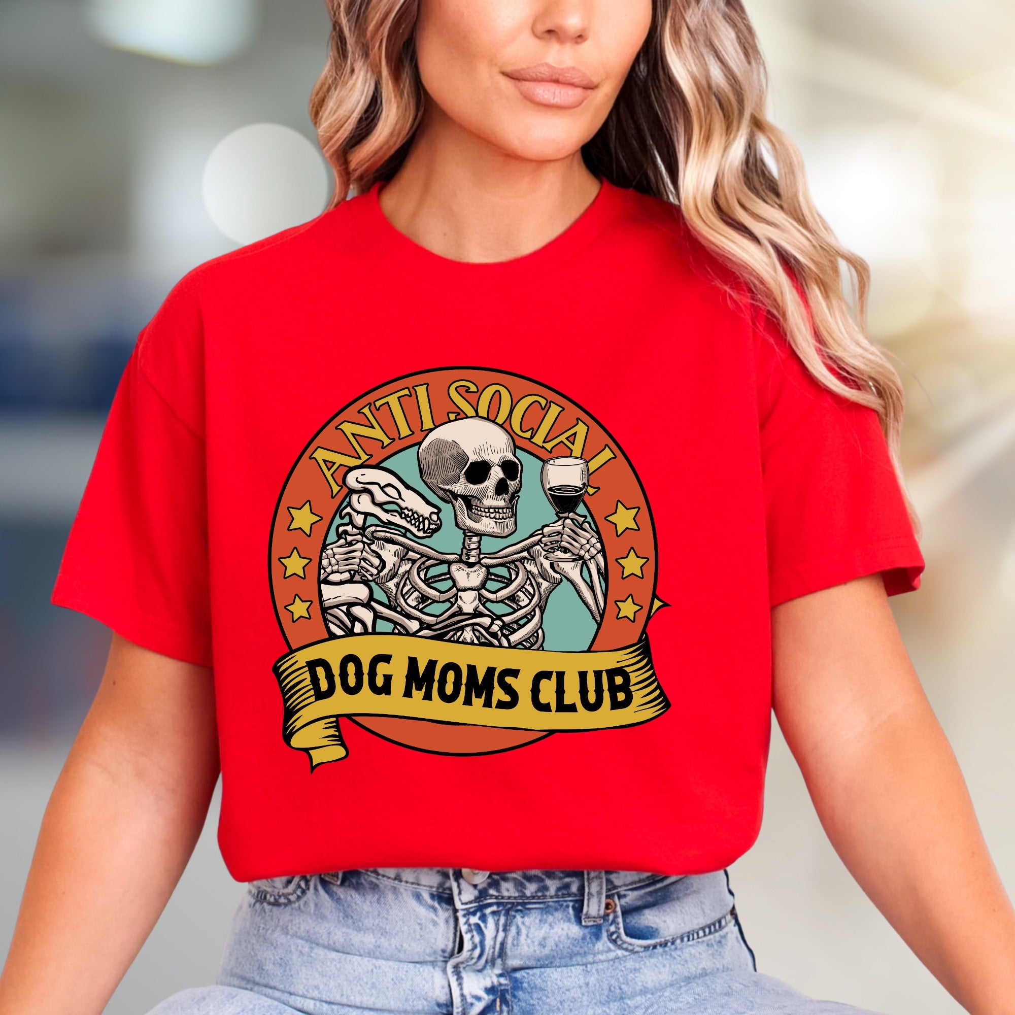 "Anti Social Dog Moms Club" Skeleton Graphic Tee, a Witty Pick for Dog Lovers