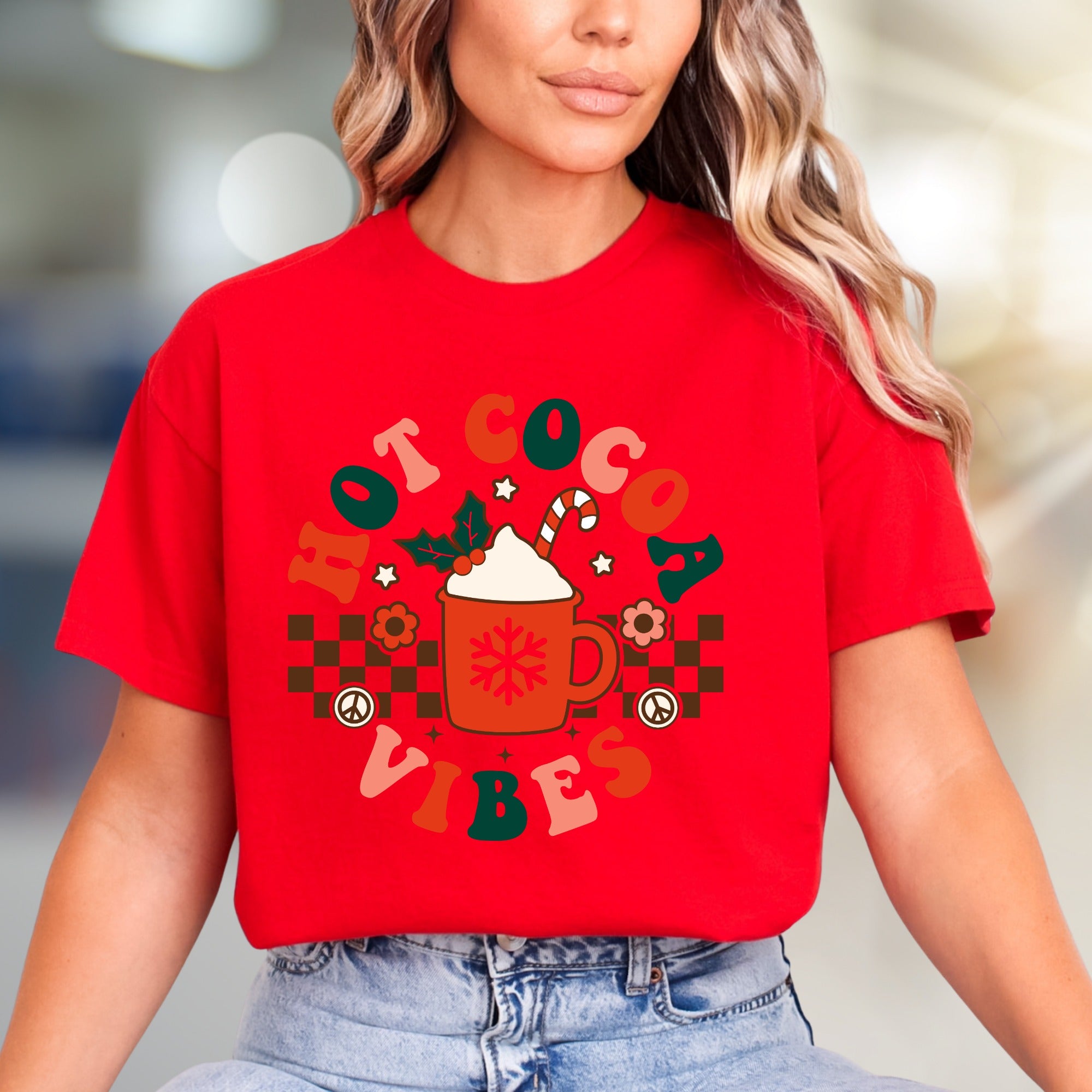 Hot Cocoa Vibes Retro Graphic Tee, a Whimsical Winter Pick for Cozy Souls