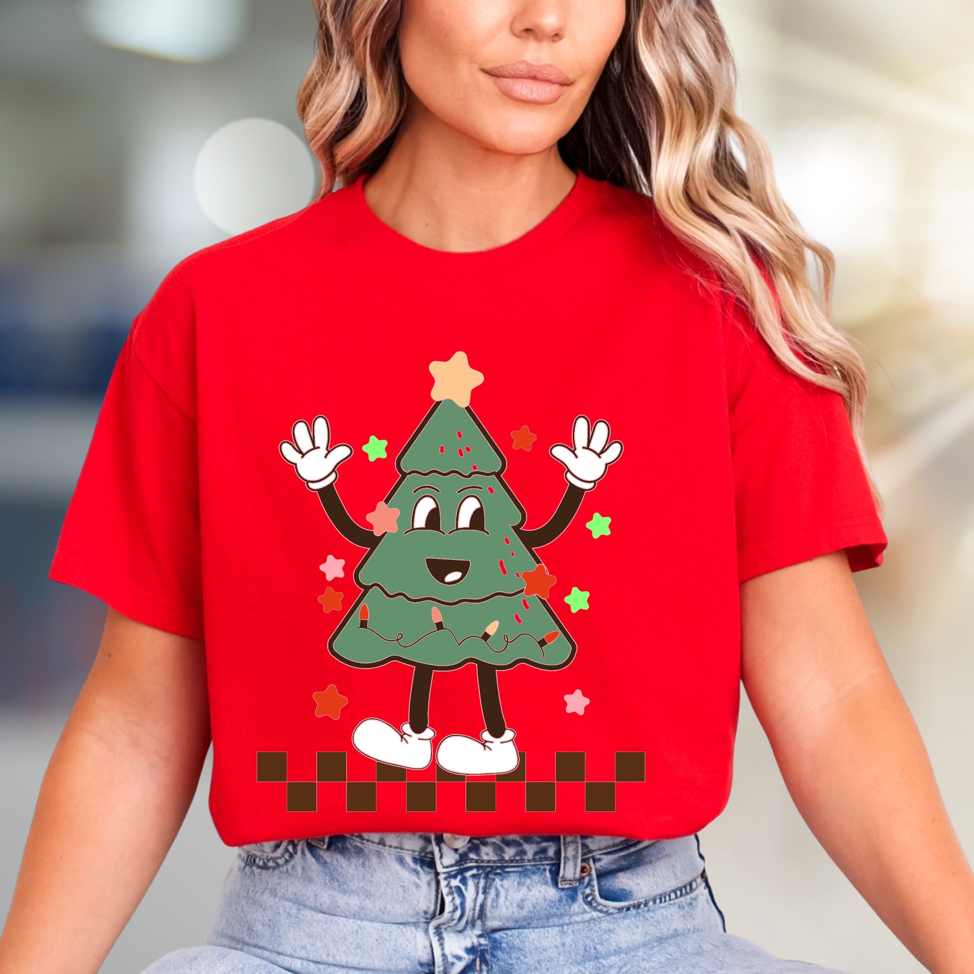 Waving Christmas Tree Retro Graphic Tee, a Festive Holiday Pick for Everyone