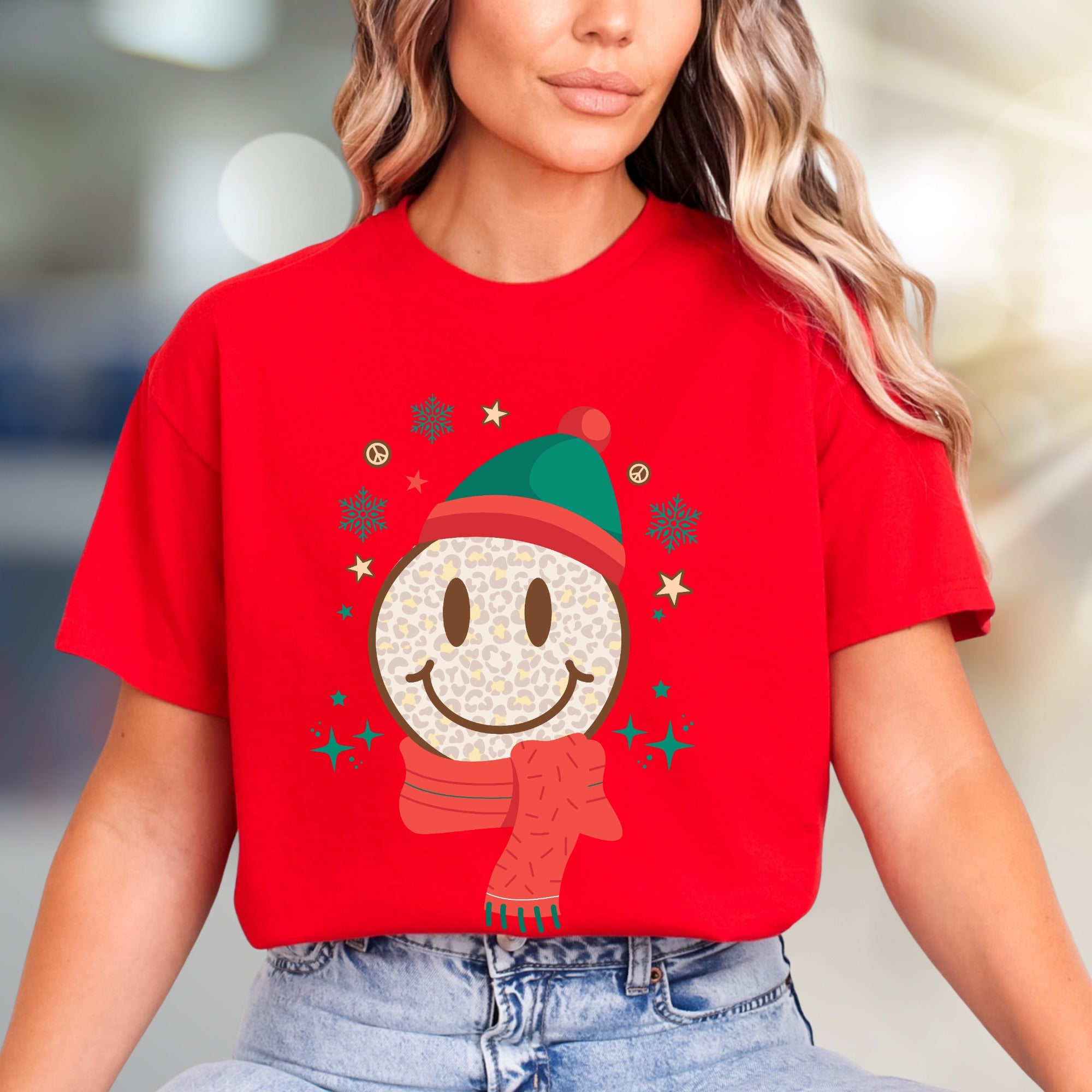 Leopard Smile Face Graphic Tee, a Festive Holiday Vibe for Everyone